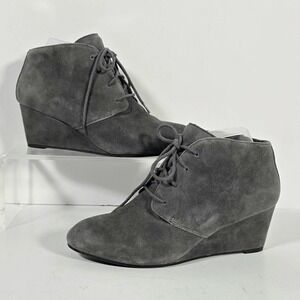 Vionic Becca Suede Lace Up Wedge Ankle Boots Gray Women Size 8